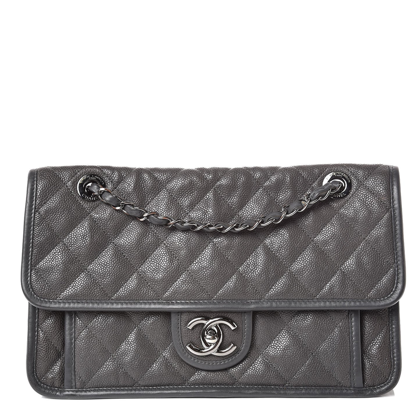 Caviar Quilted Medium French Riviera Flap Dark Grey