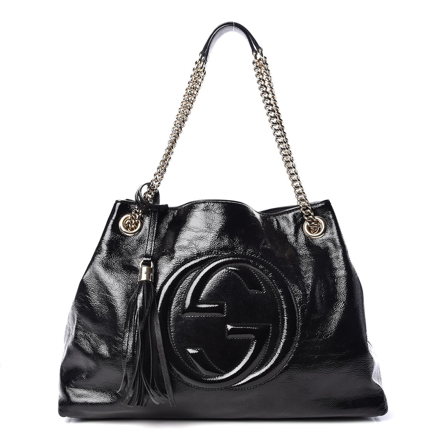 Patent Medium Soho Chain Shoulder Bag Black