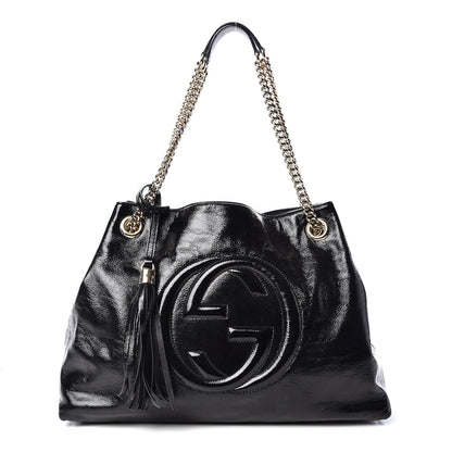 Gucci Patent Medium Soho Chain Shoulder Bag Black 1 of 9