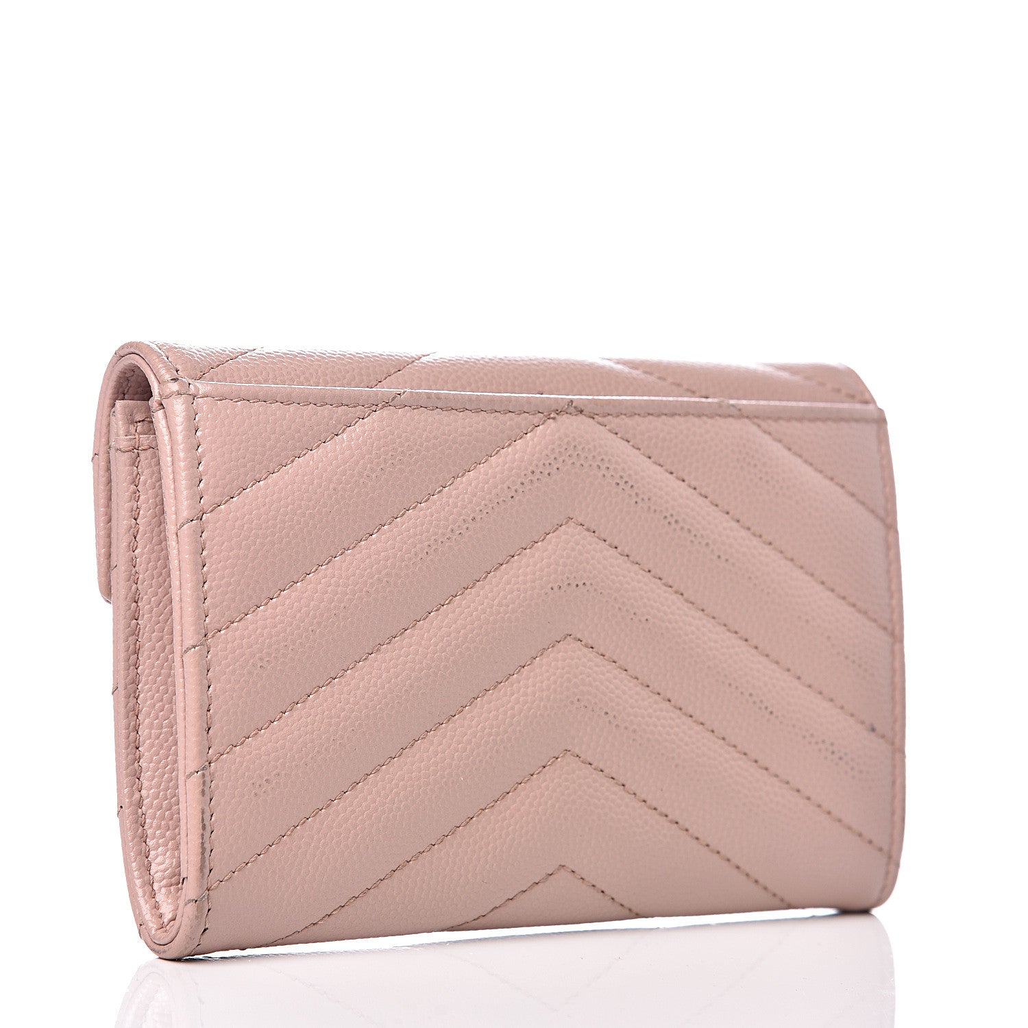 Saint Laurent Grain De Poudre Matelasse Chevron Small Monogram Envelope Wallet Pale Pink 2 of 8