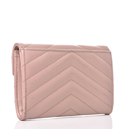 Saint Laurent Grain De Poudre Matelasse Chevron Small Monogram Envelope Wallet Pale Pink 2 of 8