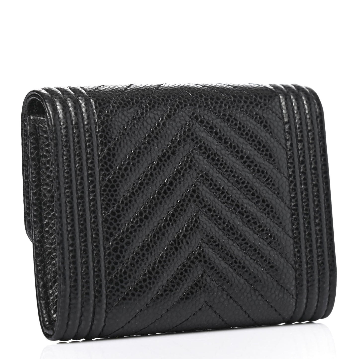 Caviar Chevron Quilted Boy Card Holder Wallet Black