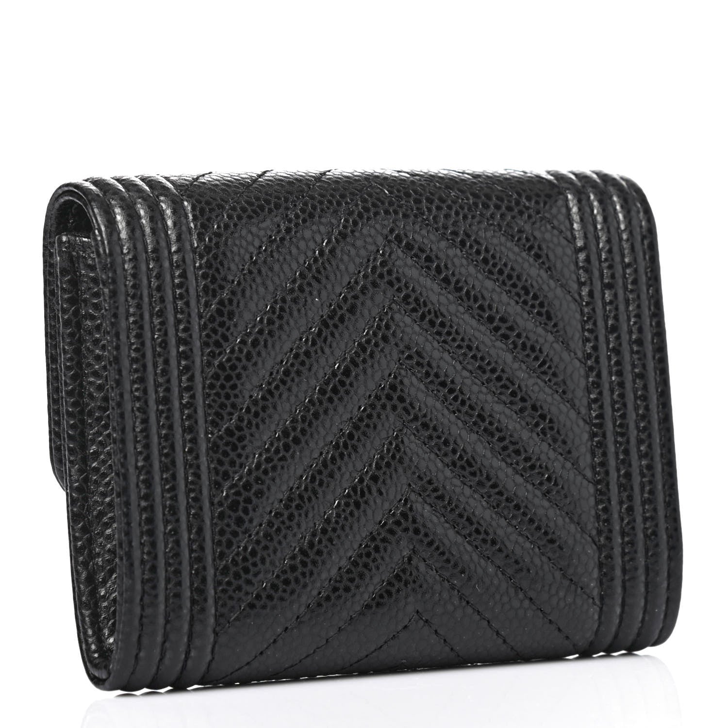 Chanel Caviar Chevron Quilted Boy Card Holder Wallet Black 2 of 4