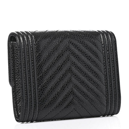 Chanel Caviar Chevron Quilted Boy Card Holder Wallet Black 2 of 4