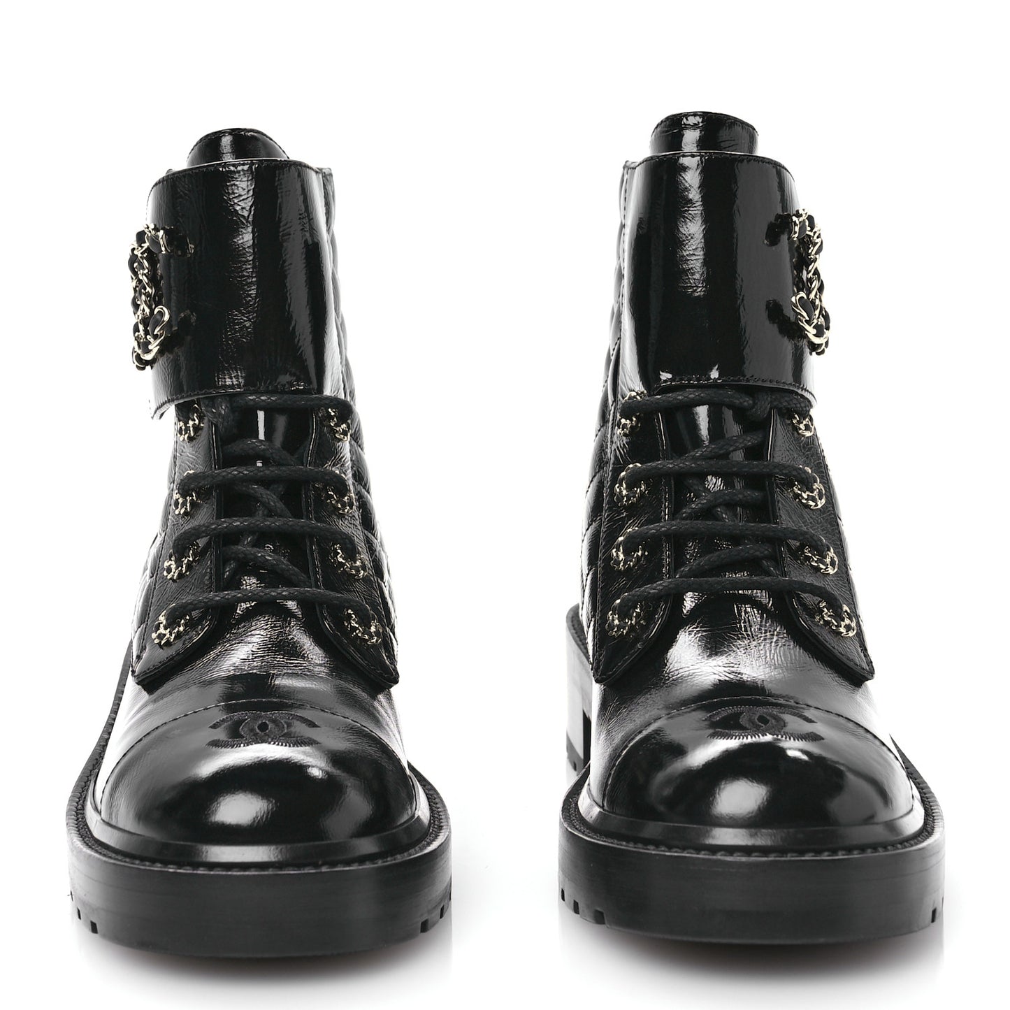 Shiny Goatskin Calfskin Quilted Lace Up Combat Boots 40 Black