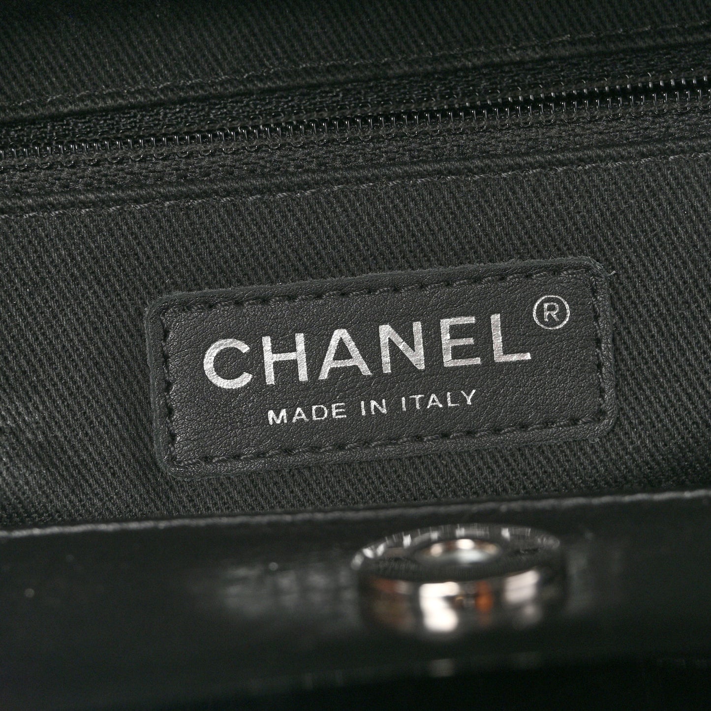 Glazed Calfskin Quilted Large CC Delivery Tote Black