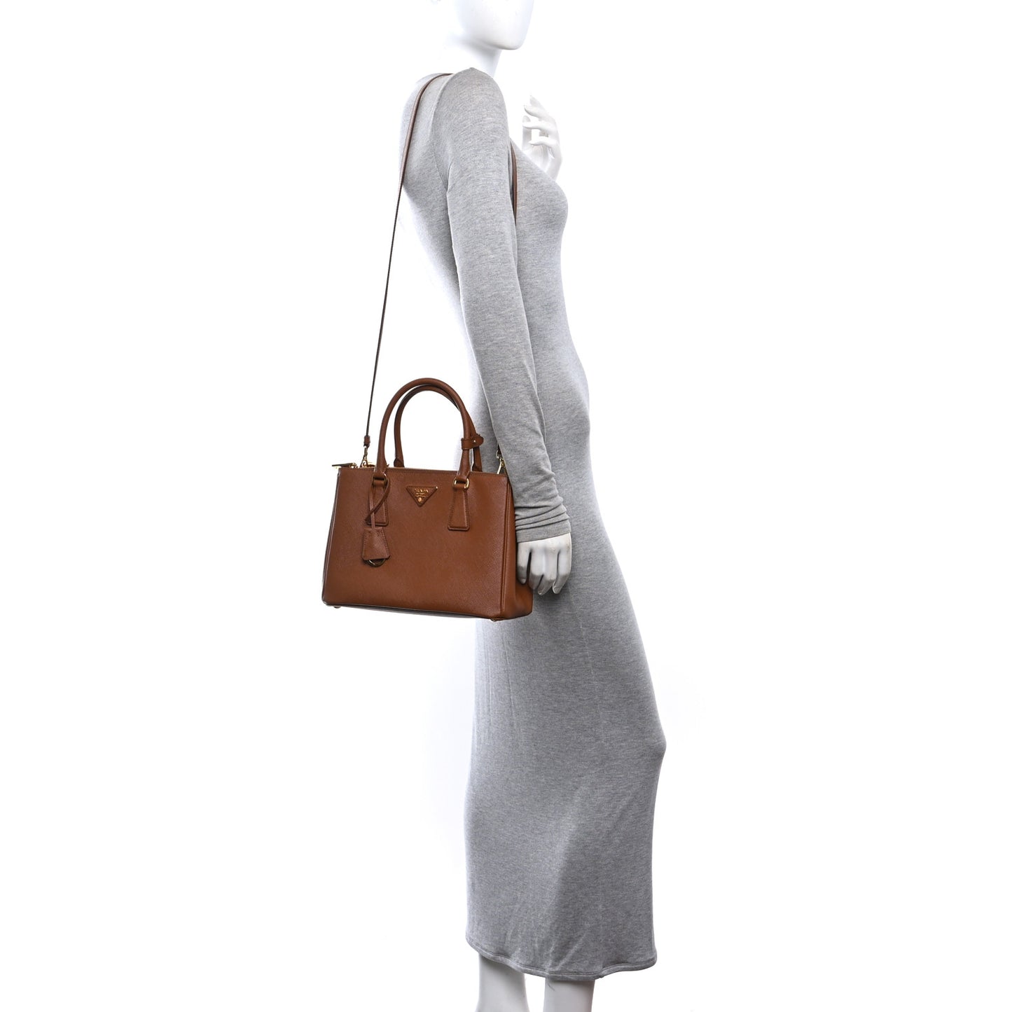 Saffiano Small Galleria Double Zip Tote Caramel