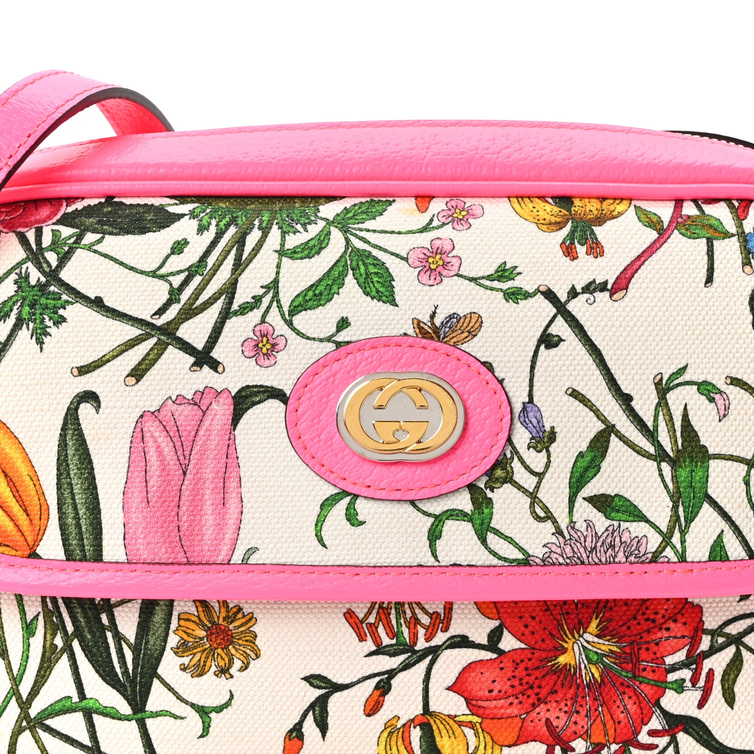 Gucci Canvas Flora Floral Shoulder Bag White Fuchsia Fluo 8 of 10
