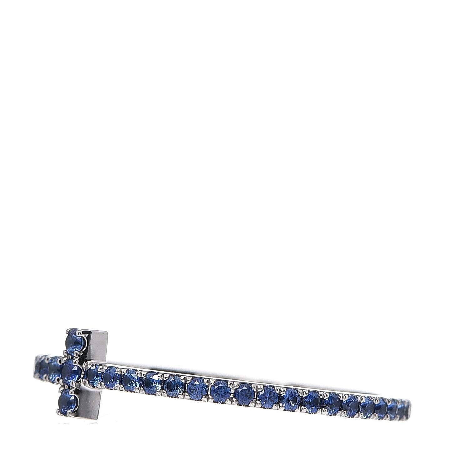 18K White Gold Blue Sapphire T Wire Pave Ring 52 6