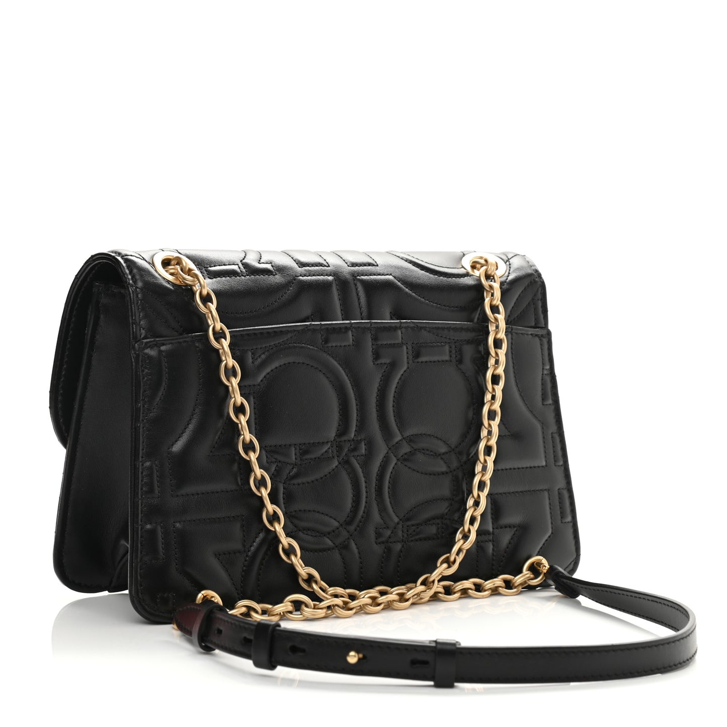 Calfskin Quilted Gancini Flap Bag Black