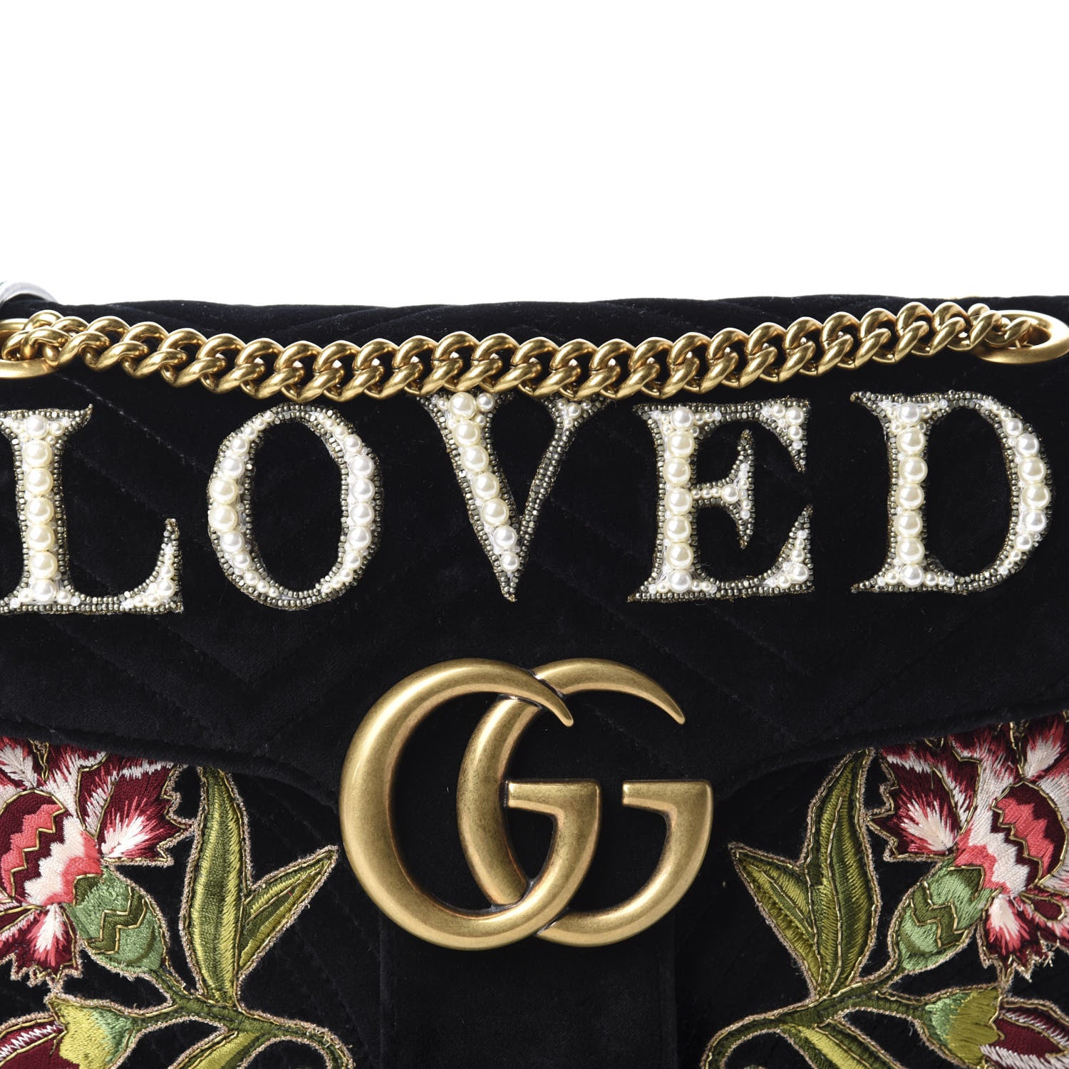 Gucci Velvet Matelasse Loved Embroidered Medium GG Marmont Shoulder Bag Black 10 of 10