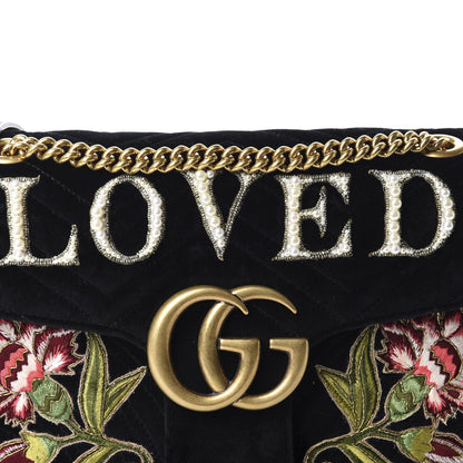 Gucci Velvet Matelasse Loved Embroidered Medium GG Marmont Shoulder Bag Black 10 of 10