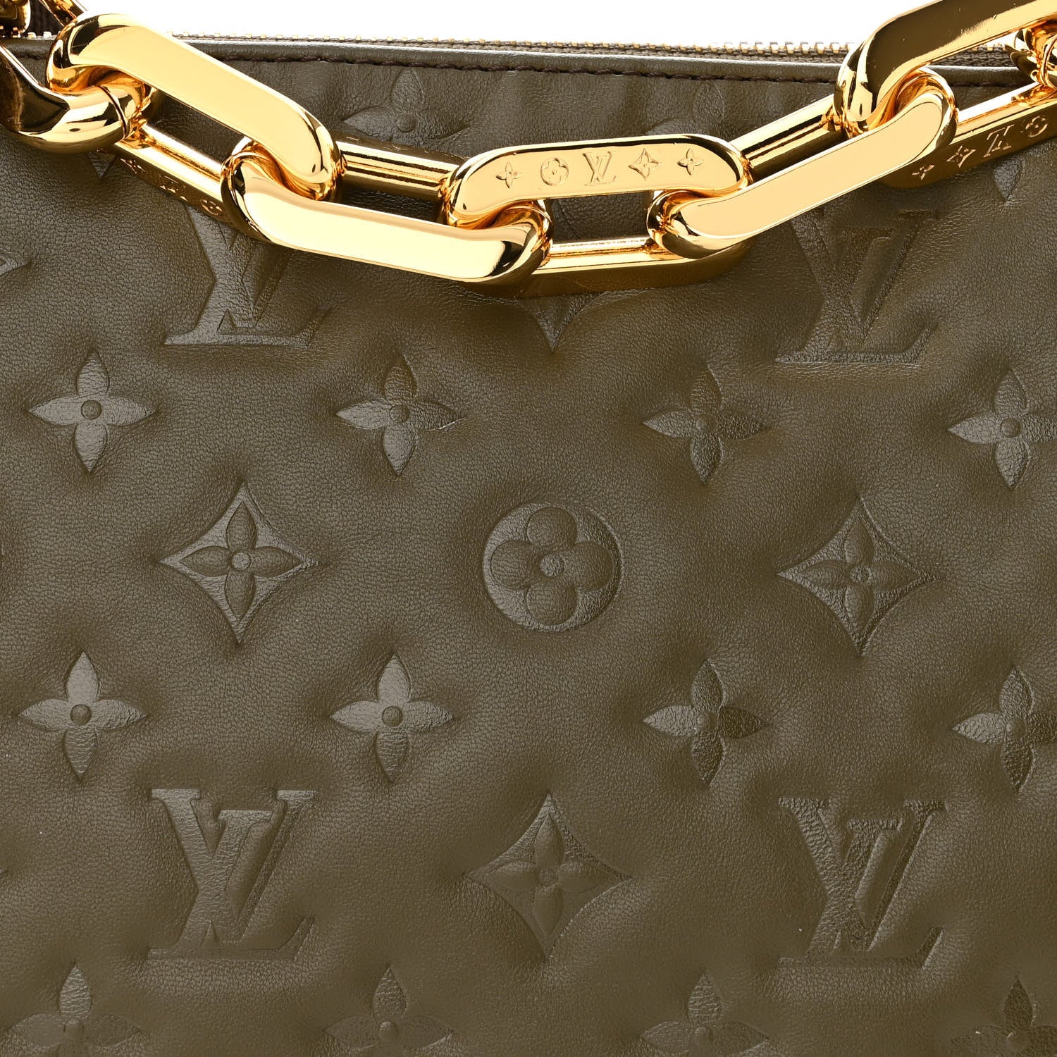 Louis Vuitton Lambskin Embossed Monogram Coussin MM Khaki 9 of 11