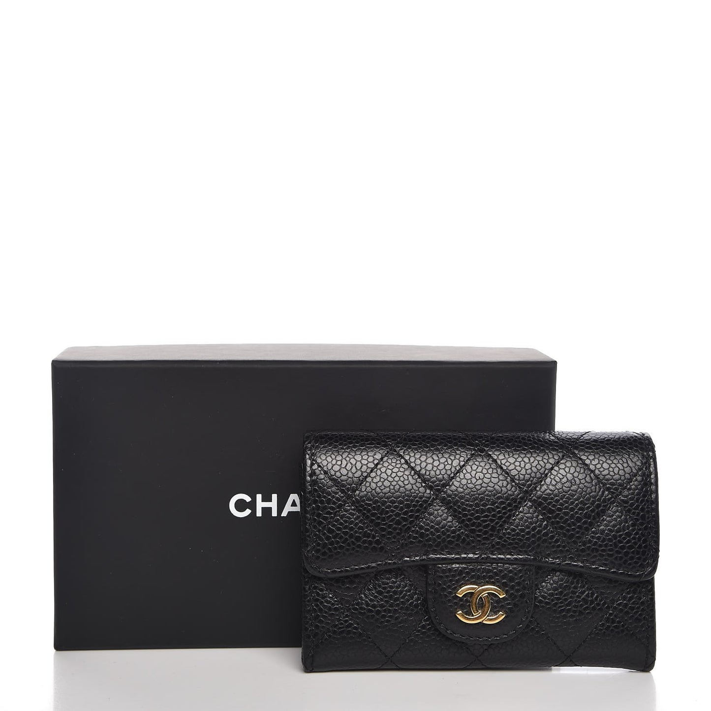 Caviar Quilted Flap Card Holder Black