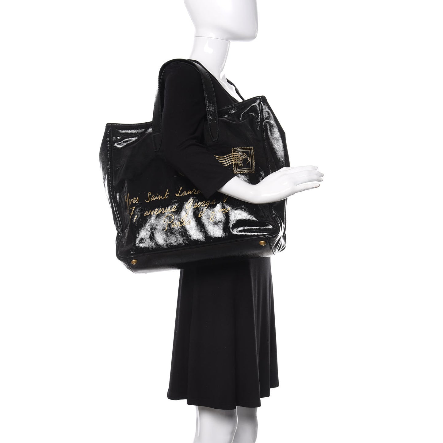 Textured Patent Small Y-Mail Tote Black