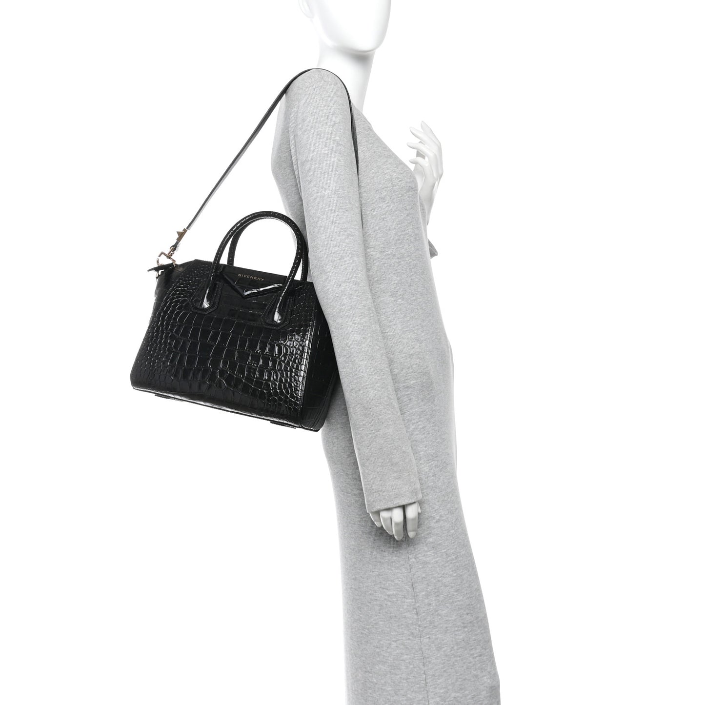 Calfskin Crocodile Embossed Small Antigona Black