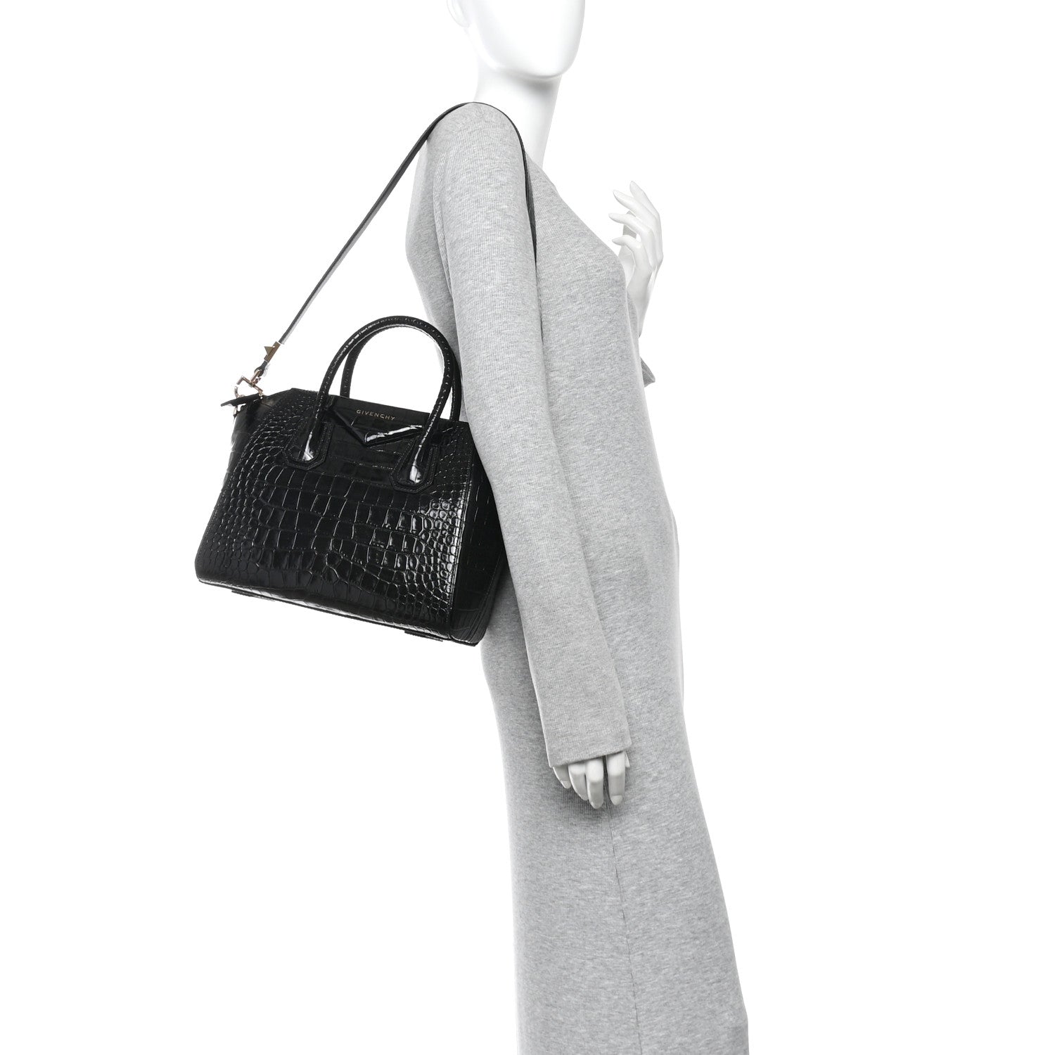 Givenchy Calfskin Crocodile Embossed Small Antigona Black 2 of 10