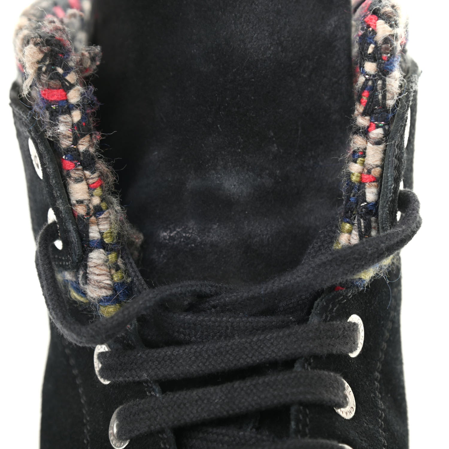 Chanel Suede Calfskin Goatskin Tweed High Top Sneakers 37 Black 11 of 13