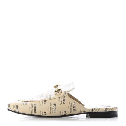 Gucci Calfskin Stamp Print Womens Princetown Slippers 39.5 Soy Black 1 of 10