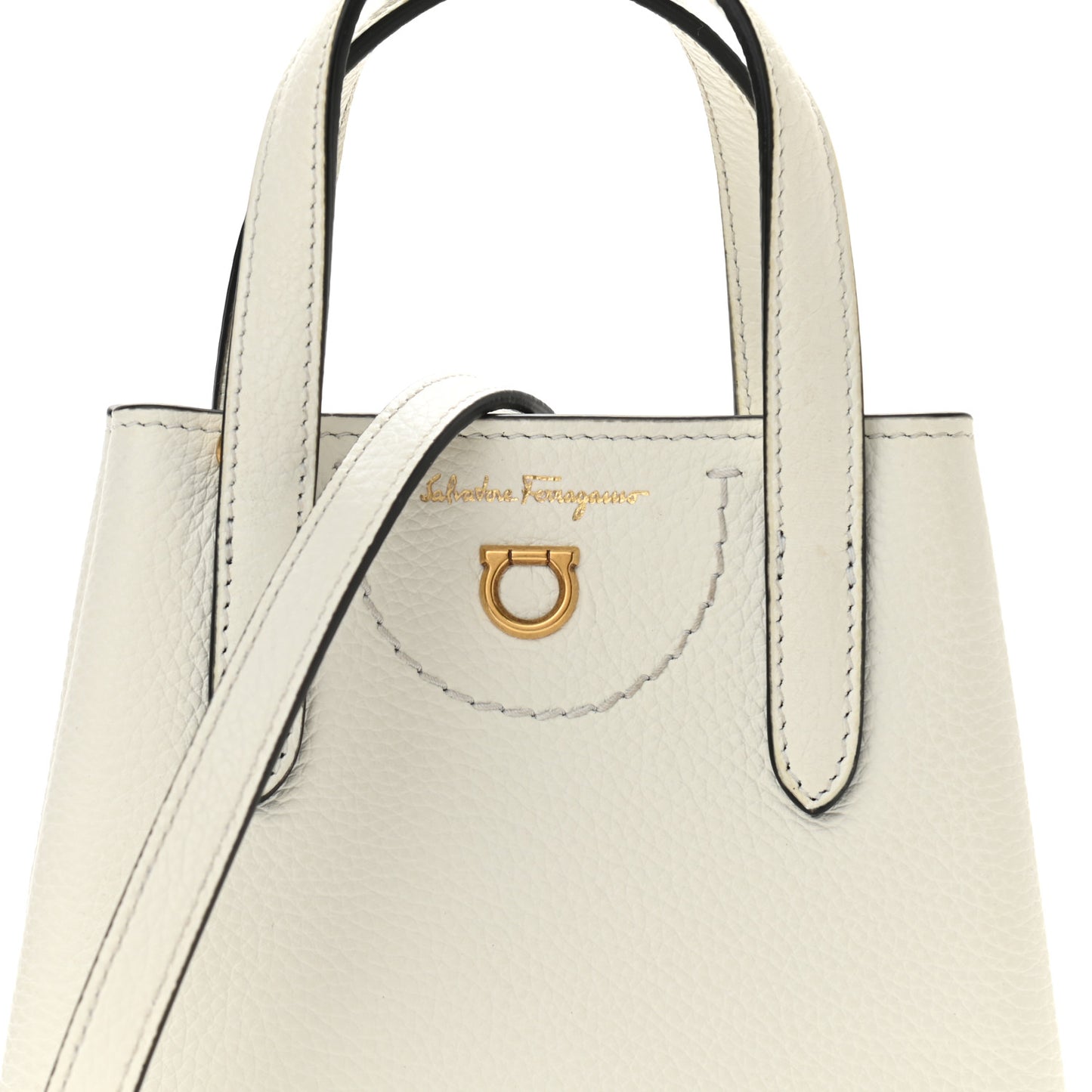 Tumbled Calfskin Gancini Mini Bag White