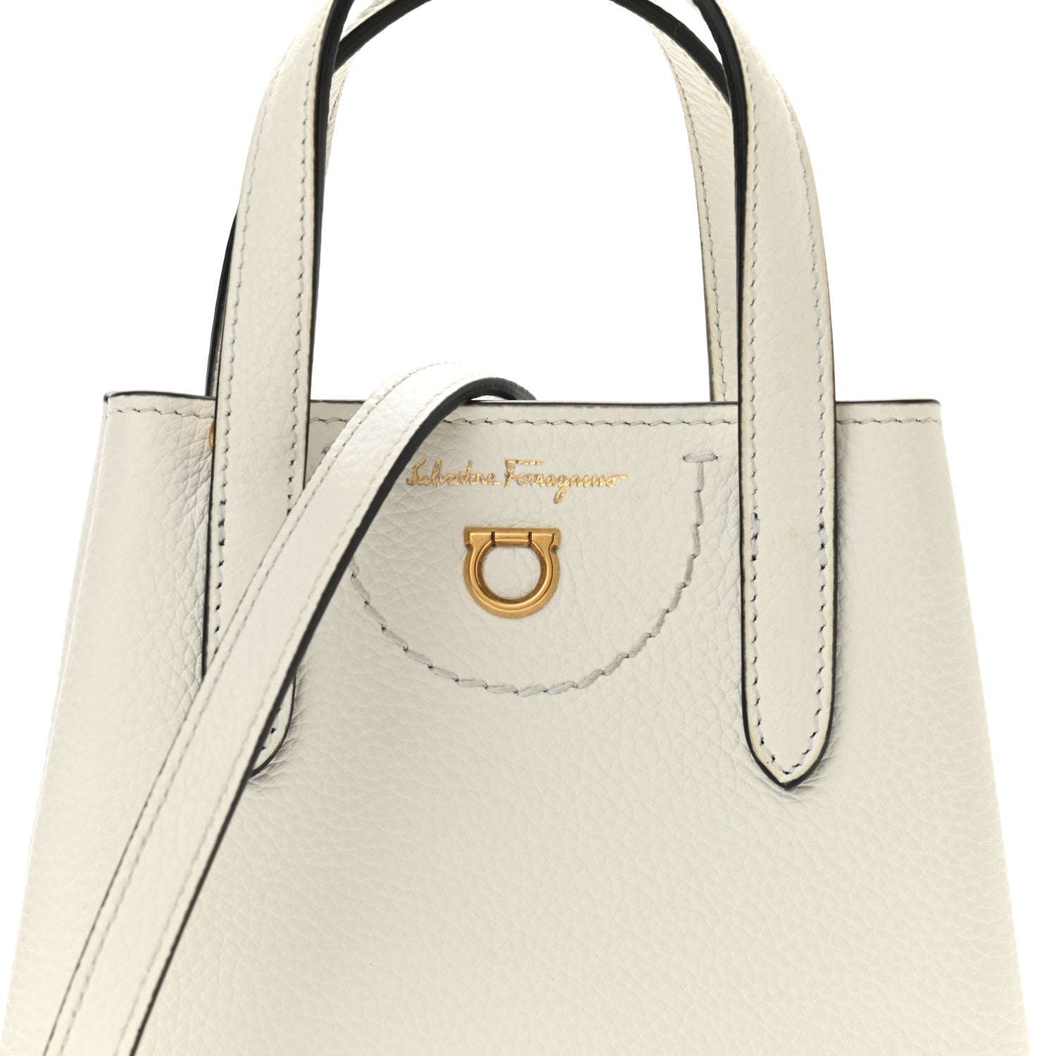 Salvatore Ferragamo Tumbled Calfskin Gancini Mini Bag White 7 of 9