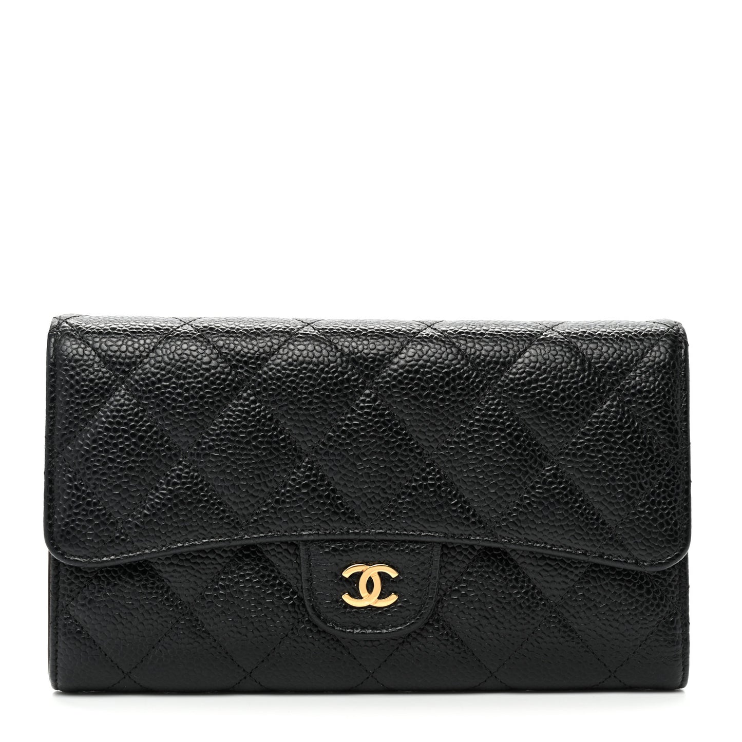 Caviar Quilted Large Flap Wallet Black
