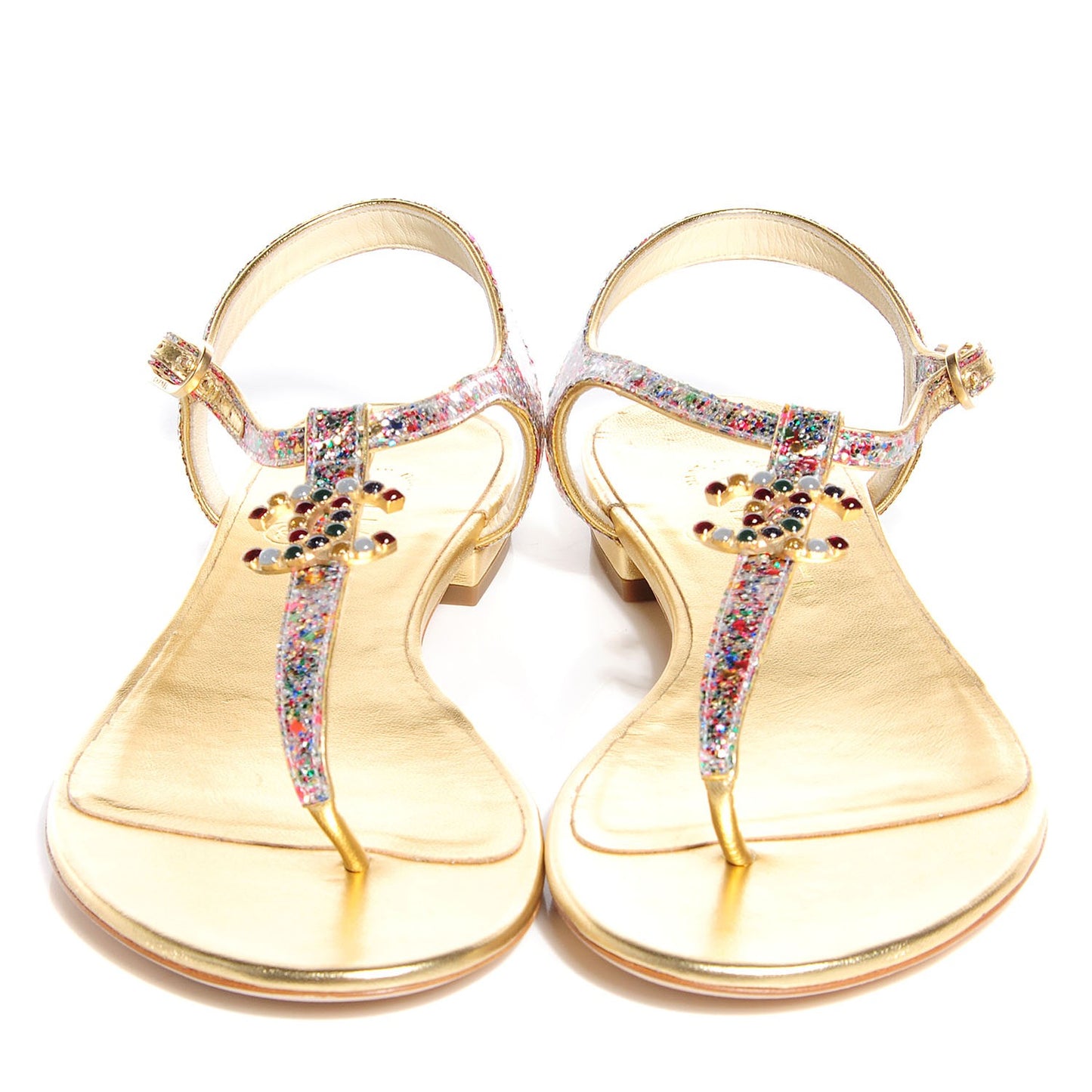 Patent Glitter CC Flat Sandals 36.5 Gold Multicolor