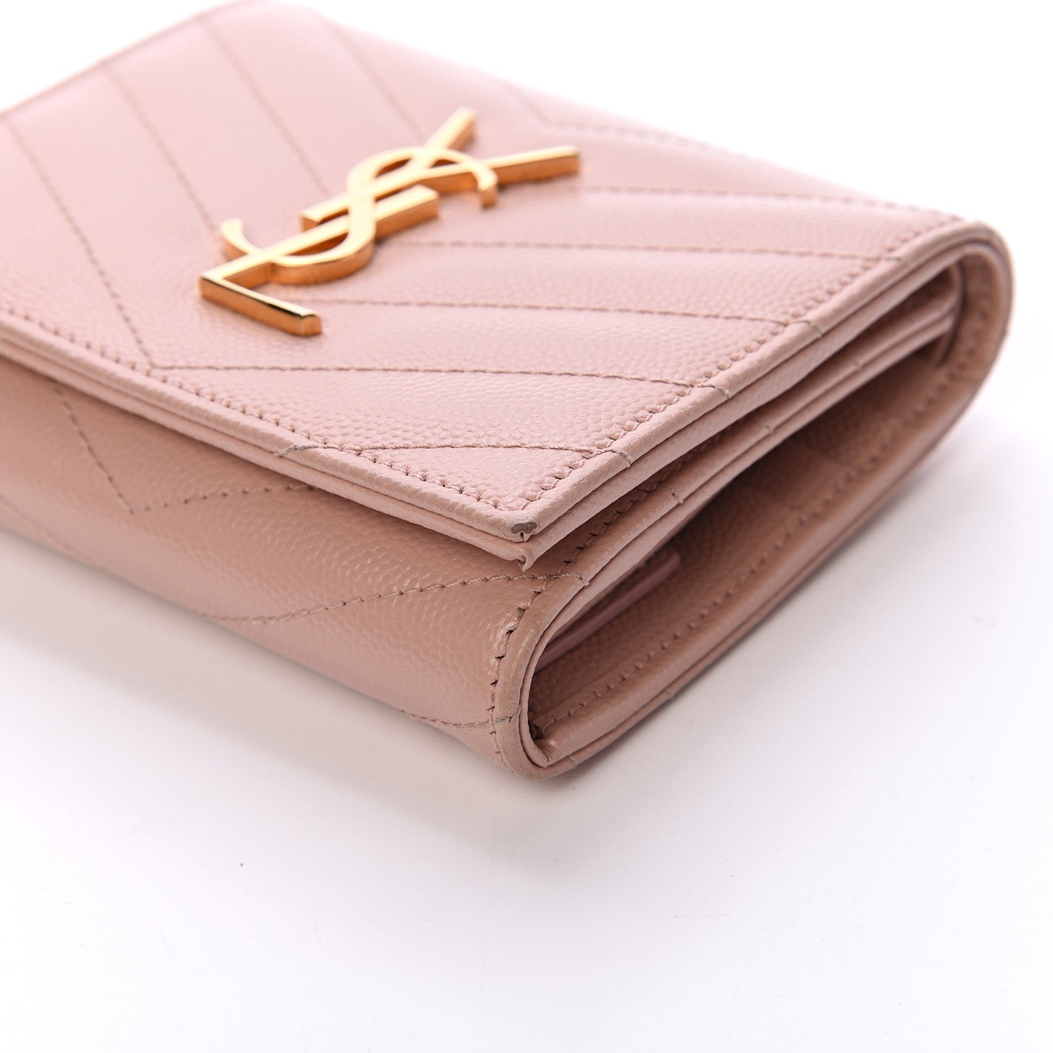 Saint Laurent Grain De Poudre Matelasse Chevron Monogram Compact Wallet Pink 8 of 9