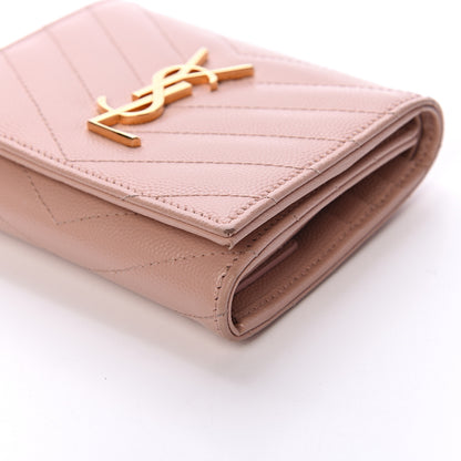 Saint Laurent Grain De Poudre Matelasse Chevron Monogram Compact Wallet Pink 8 of 9