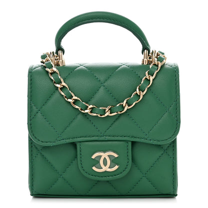 Chanel Lambskin Quilted Top Handle Flap Clutch With Chain Green 1 of 11