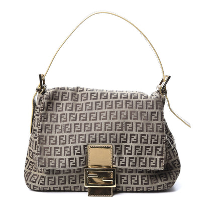 Fendi Metallic Canvas Patent Zucchino Mama Baguette Dark Brown Gold 1 of 9