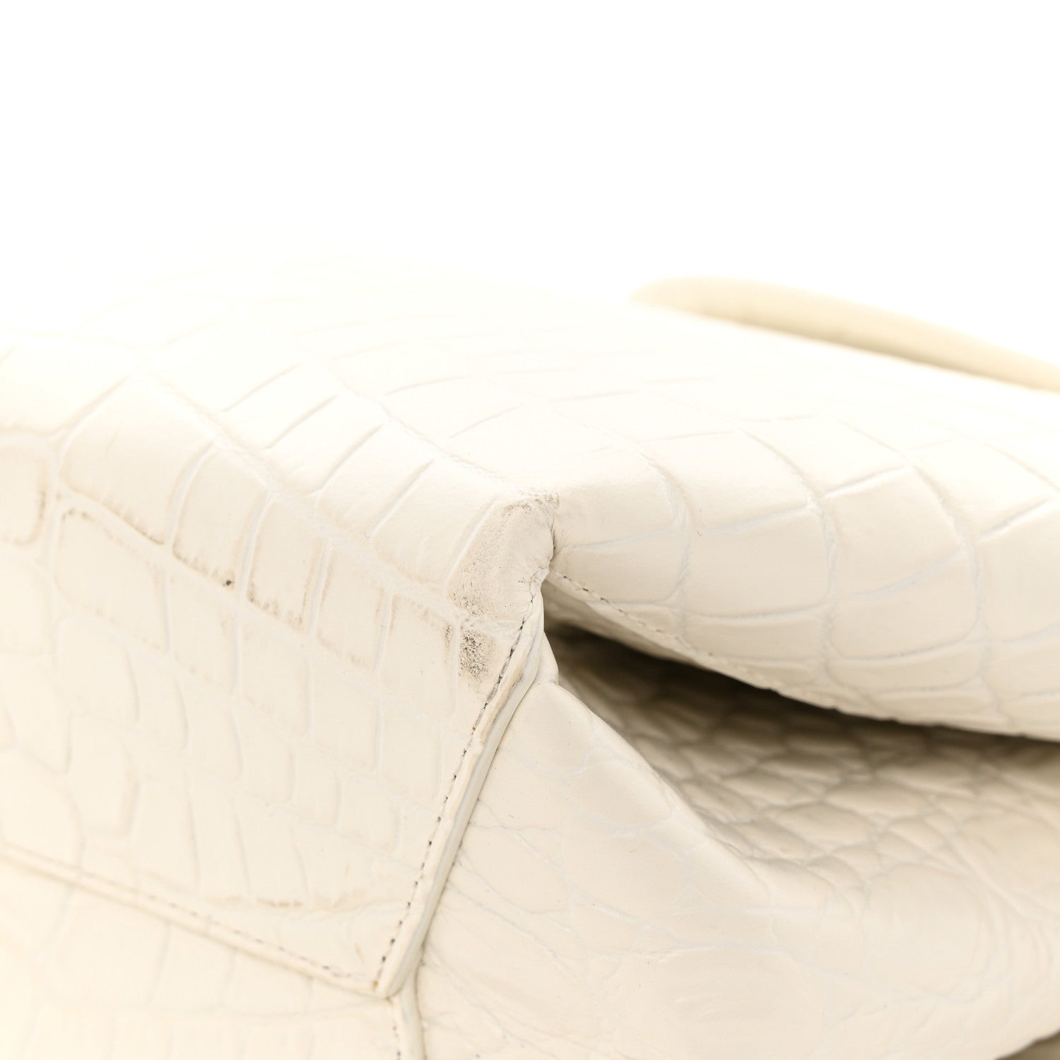 Bottega Veneta Calfskin Crocodile Embossed Doll Top Handle Bag White 11 of 17
