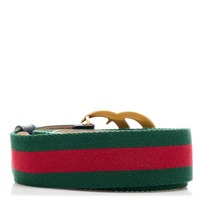 Gucci Nylon Textured Dollar Calfskin Double G Web 40mm Belt 90 36 Green Red Dark Cocoa 2 of 5
