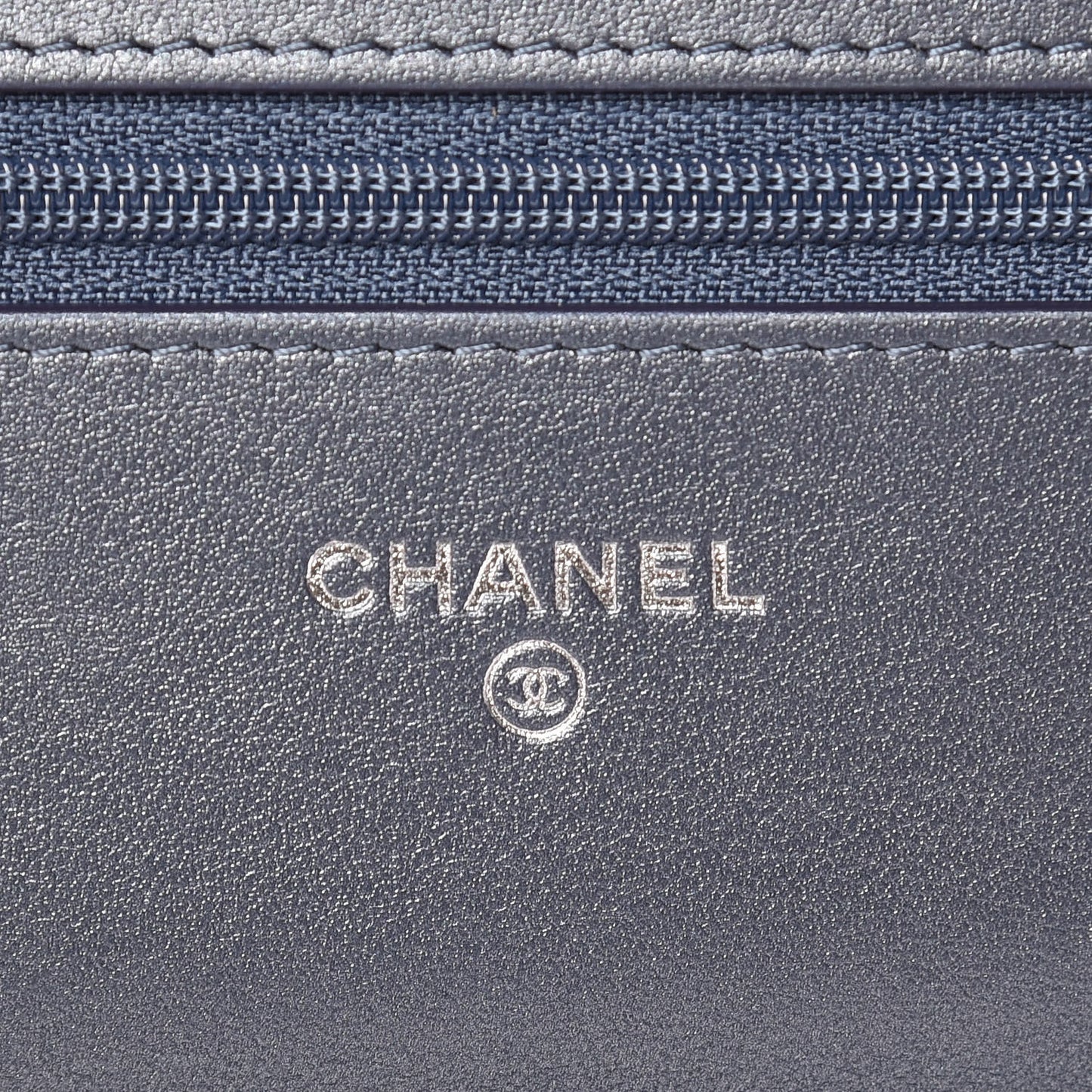 Goatskin Camellia Embossed Wallet On Chain WOC Dark Blue