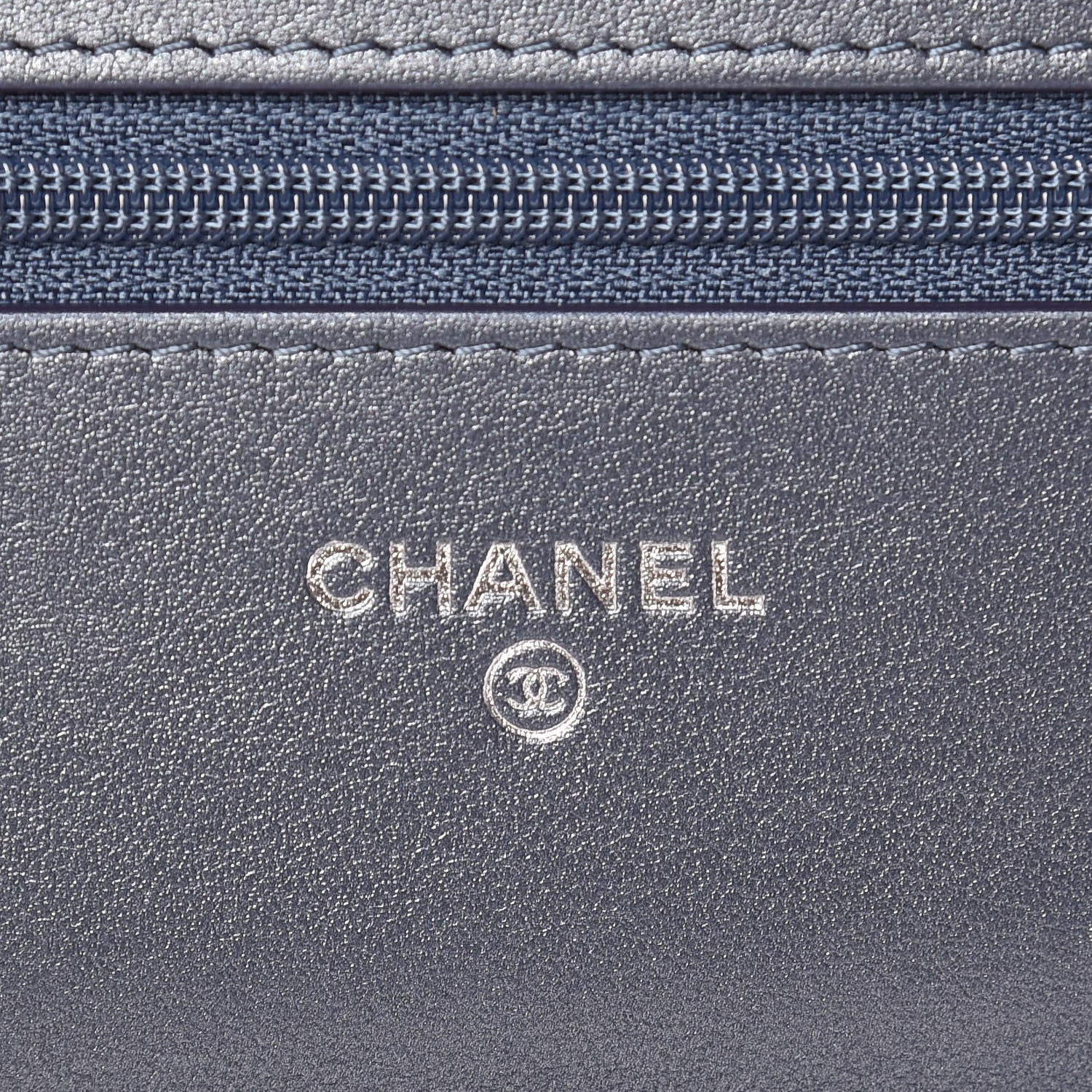 Chanel Goatskin Camellia Embossed Wallet On Chain WOC Dark Blue 8 of 10