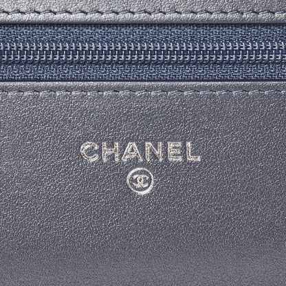 Chanel Goatskin Camellia Embossed Wallet On Chain WOC Dark Blue 8 of 10