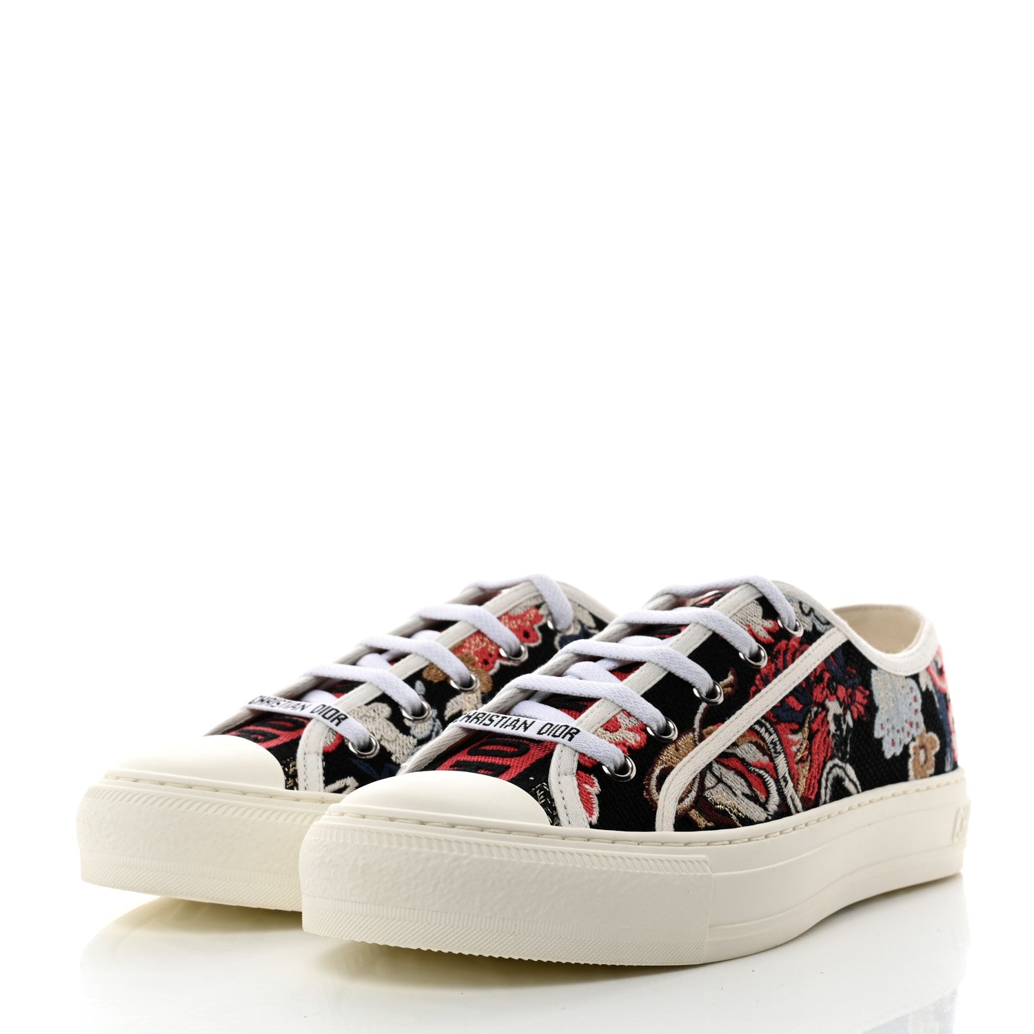 Christian Dior Cotton Floral Pop Embroidered Walk'N'Dior Low Top Sneakers 39 Red Multicolor 3 of 9
