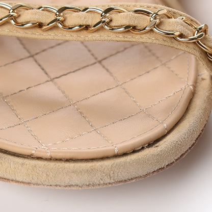 Chanel Kid Suede Braided Chain CC Slide Flat Sandals 38 Beige 8 of 18