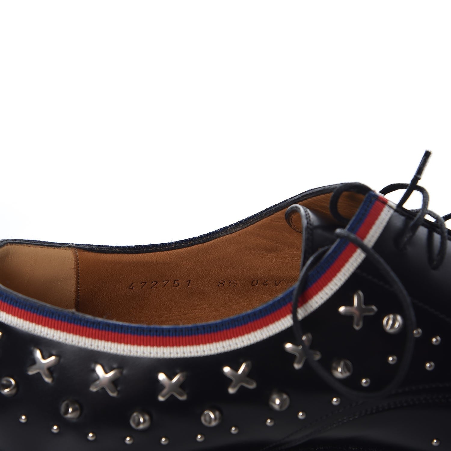 Gucci Calfskin Studded Mens Lace Up Loafers 8.5 Black 8 of 9