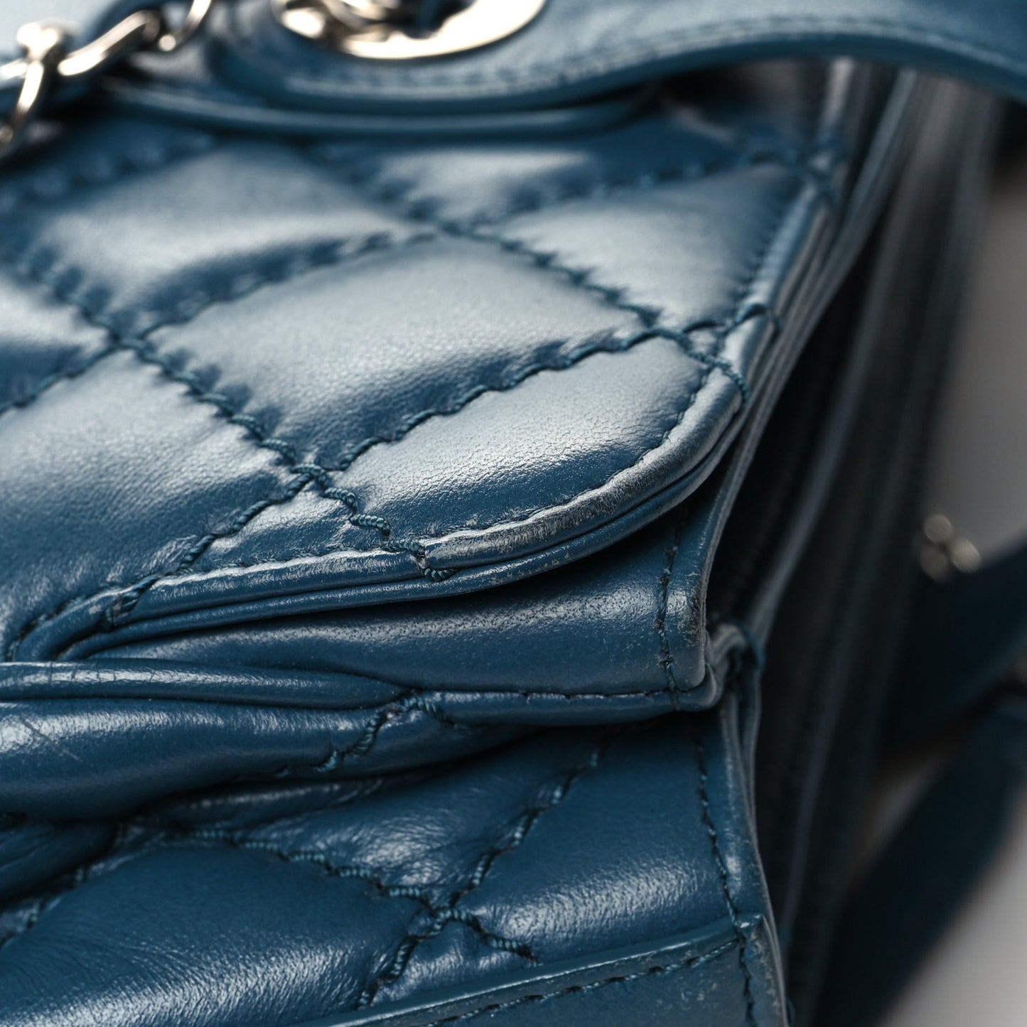 Lambskin Quilted Easy Carry Shopping Tote Blue