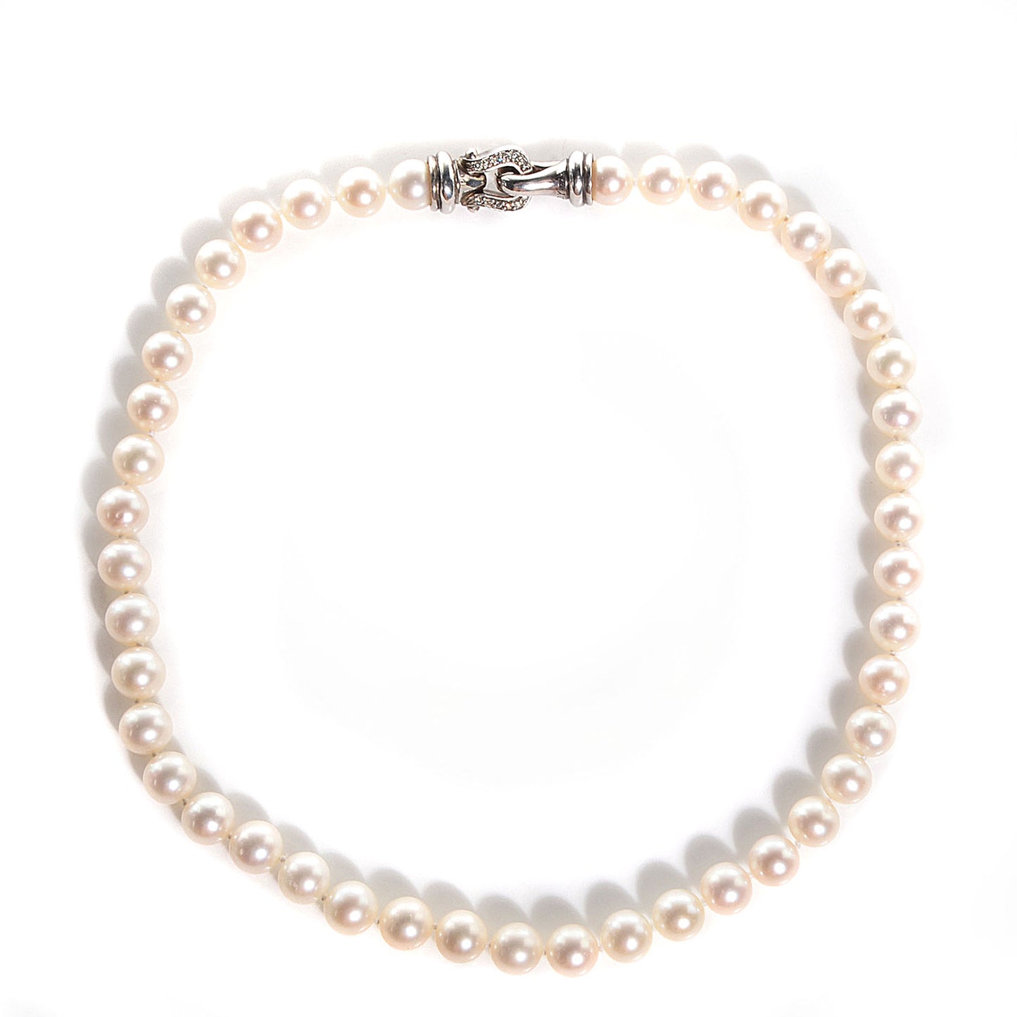 Sterling Silver Diamond Pearl 8-8.5mm Buckle Necklace