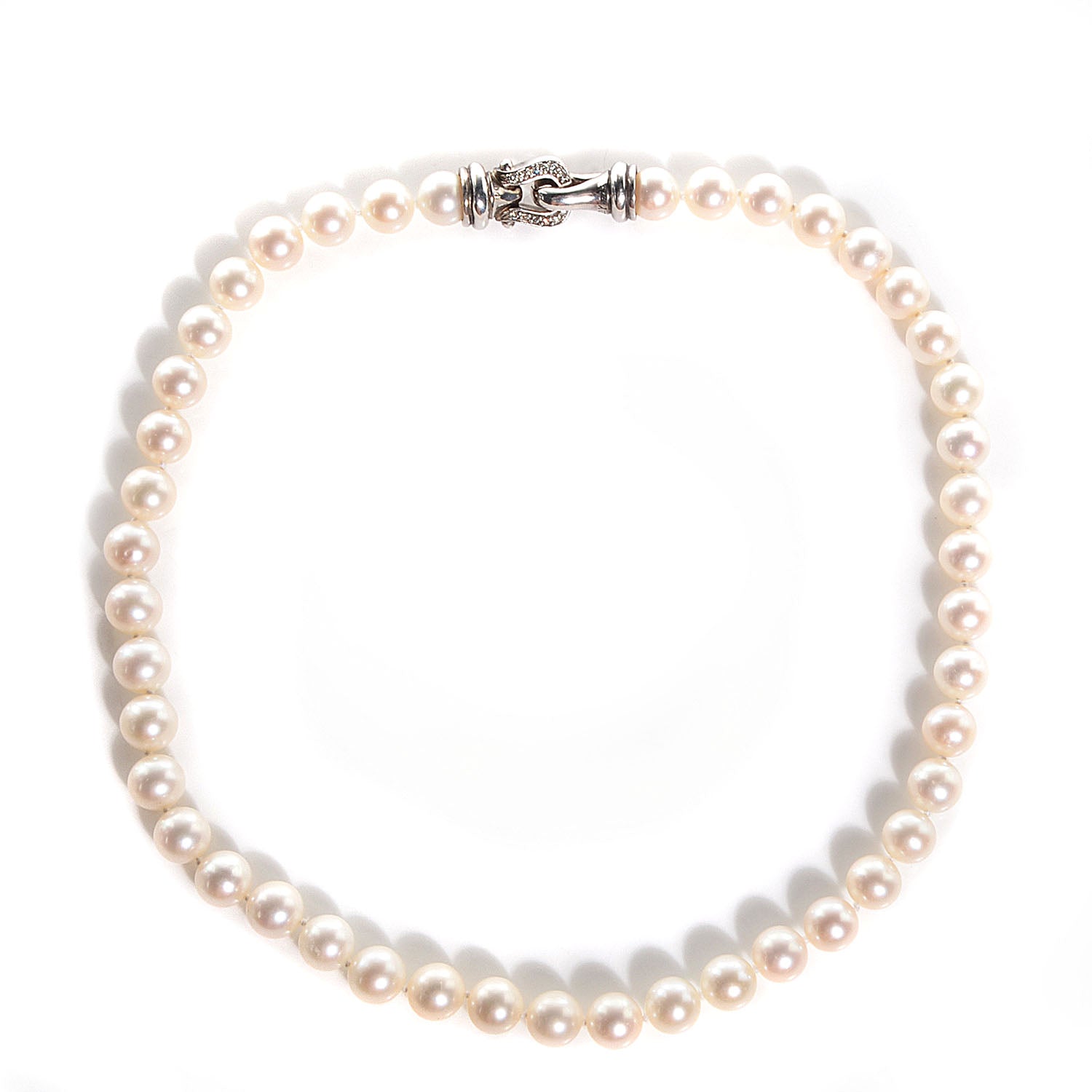 David Yurman Sterling Silver Diamond Pearl 8-8.5mm Buckle Necklace 1 of 5