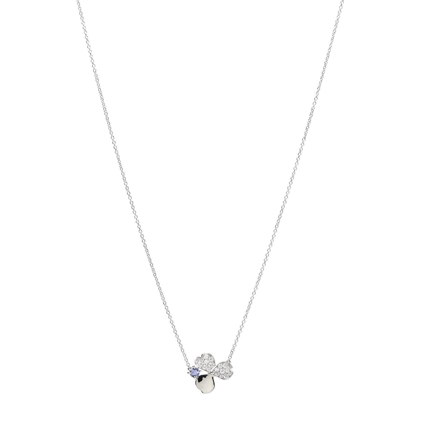 Platinum Diamond Tanzanite Paper Flowers Pendant Necklace
