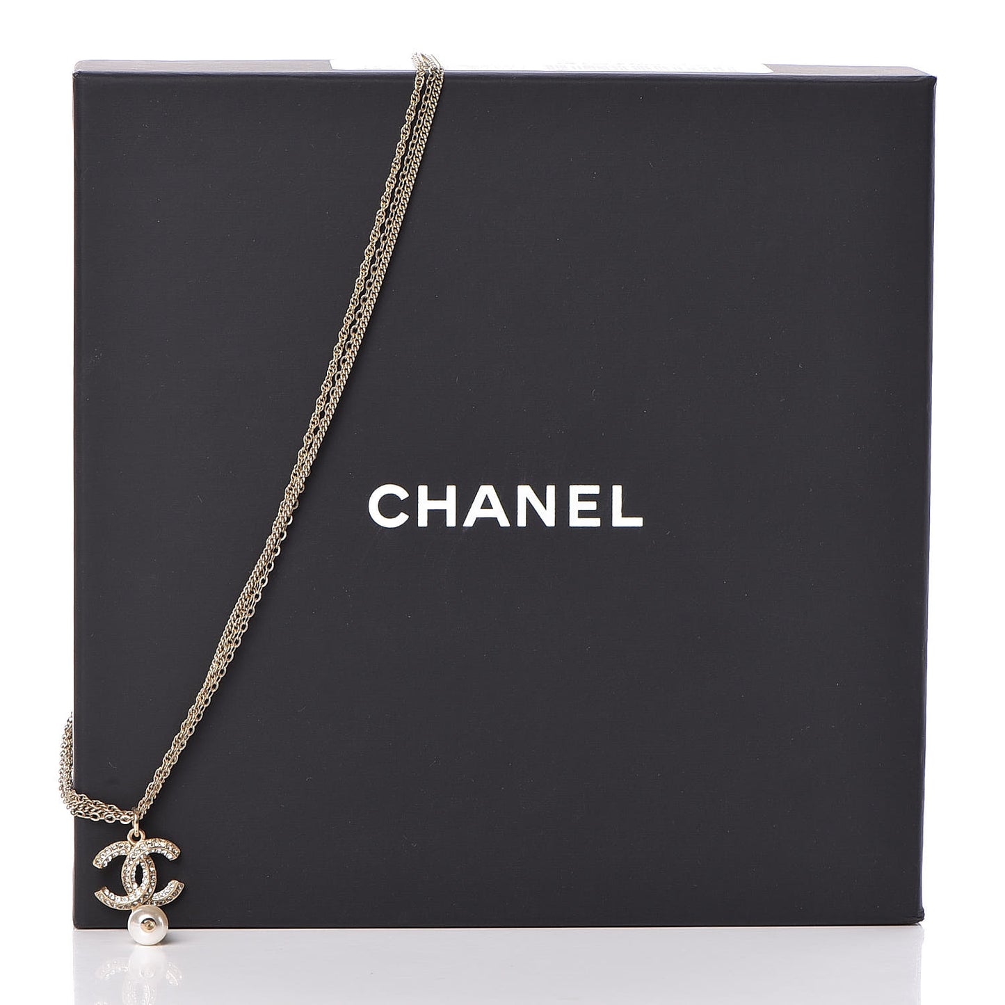 Pearl Crystal CC Drop Necklace Gold