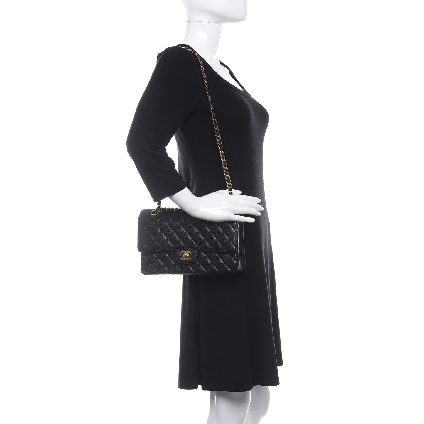 Caviar Quilted Medium Double Flap Black