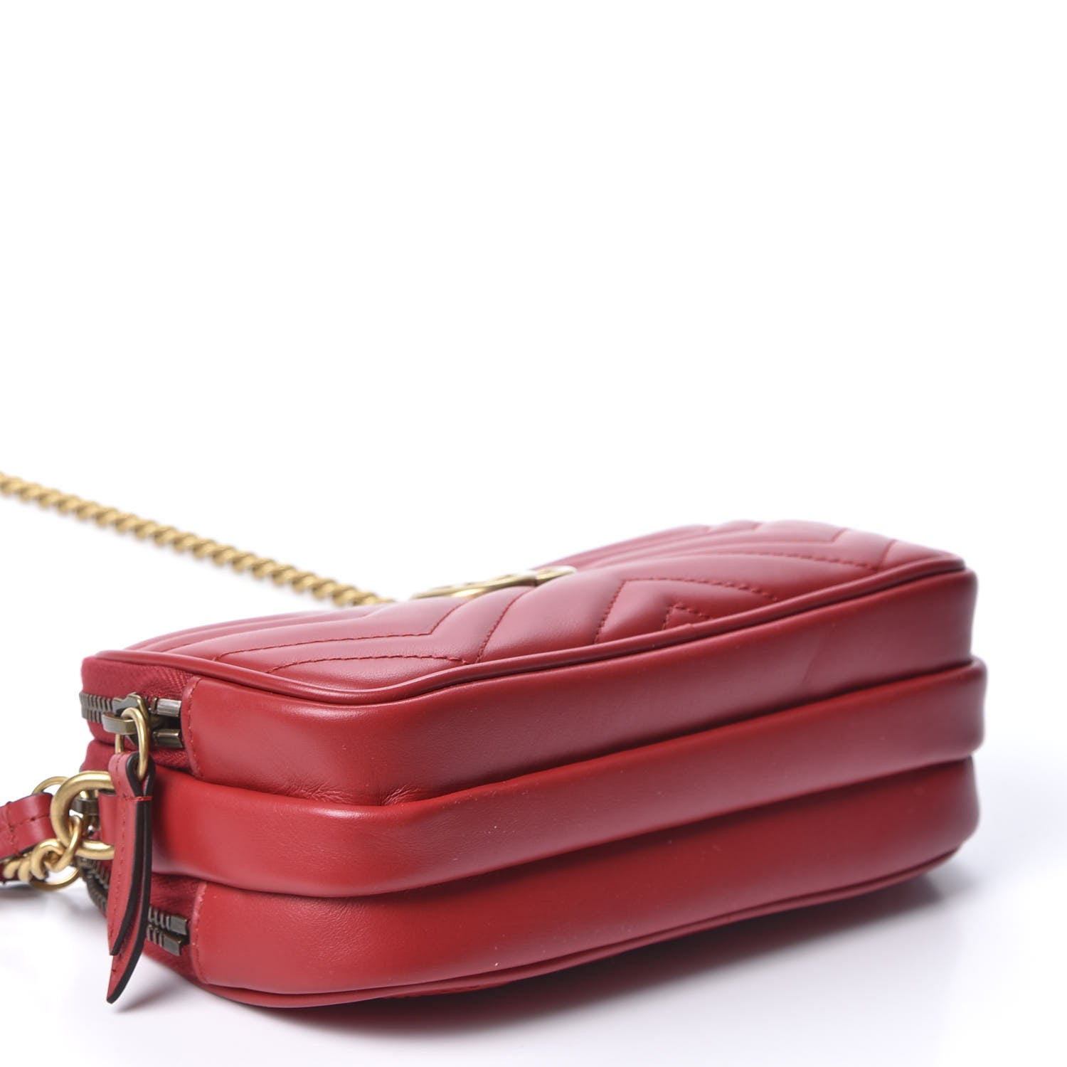 Gucci Calfskin Matelasse Mini GG Marmont Chain Crossbody Bag Hibiscus Red 3 of 9