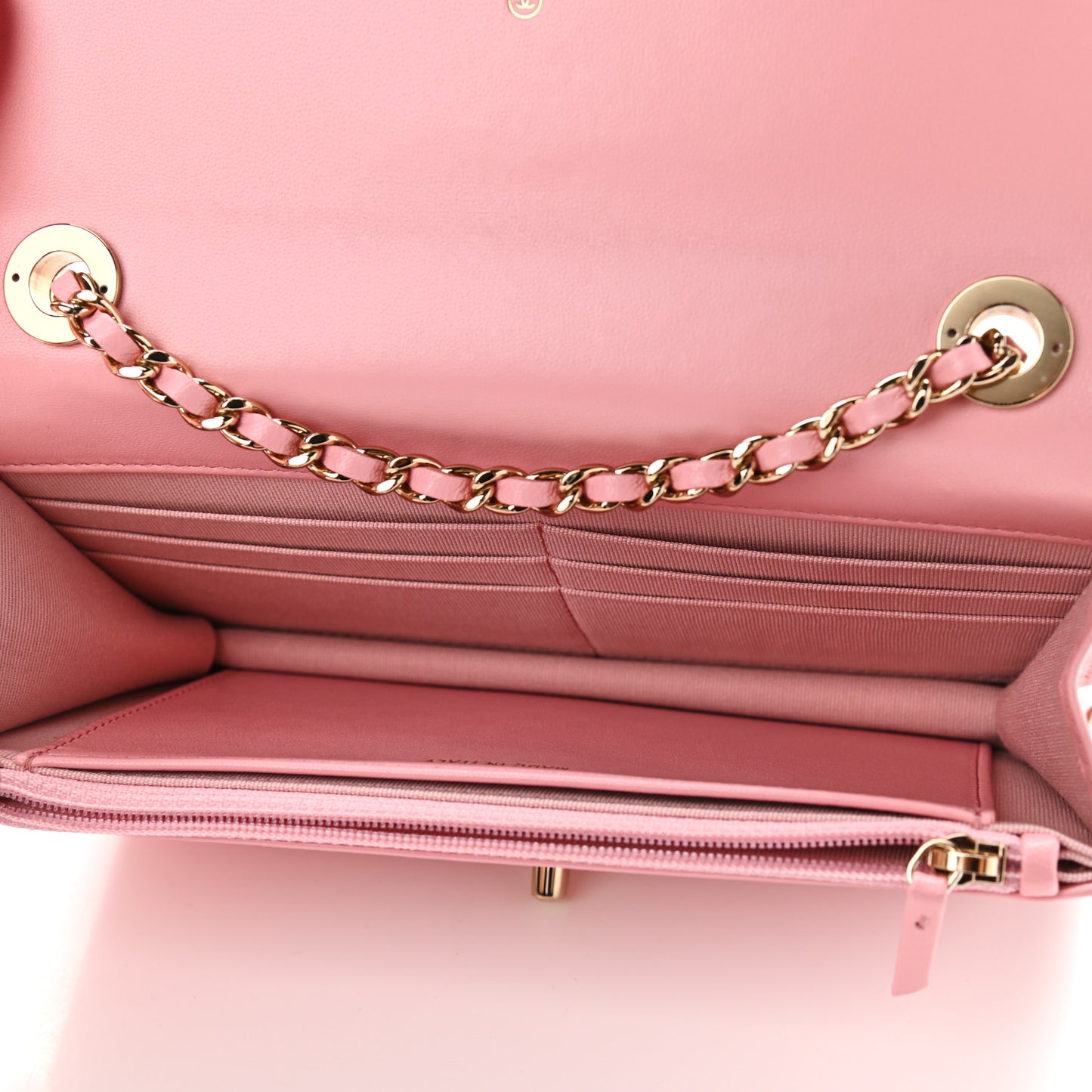 Lambskin Quilted Trendy CC Wallet On Chain WOC Pink