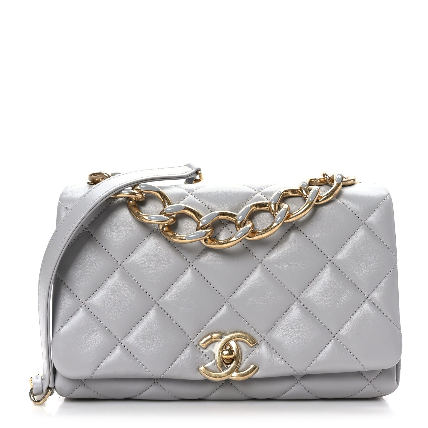Lambskin Quilted Medium Color Match Flap Grey