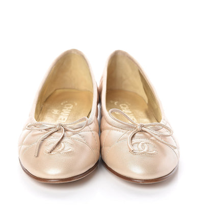 Chanel Lambskin Quilted Cap Toe Ballerina Flats 38 Beige 2 of 8