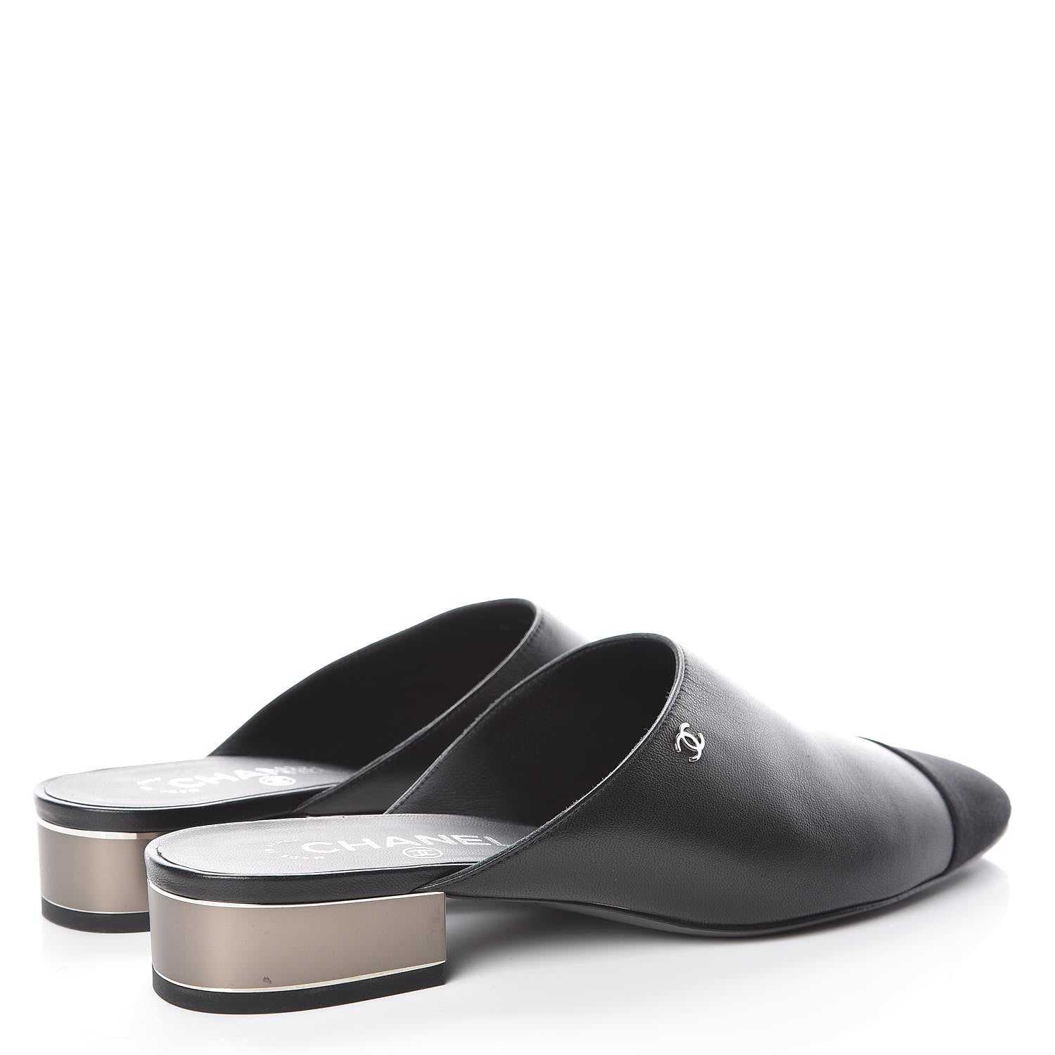 Chanel Lambskin Grosgrain Cap Toe CC Mules 39 Black 4 of 11